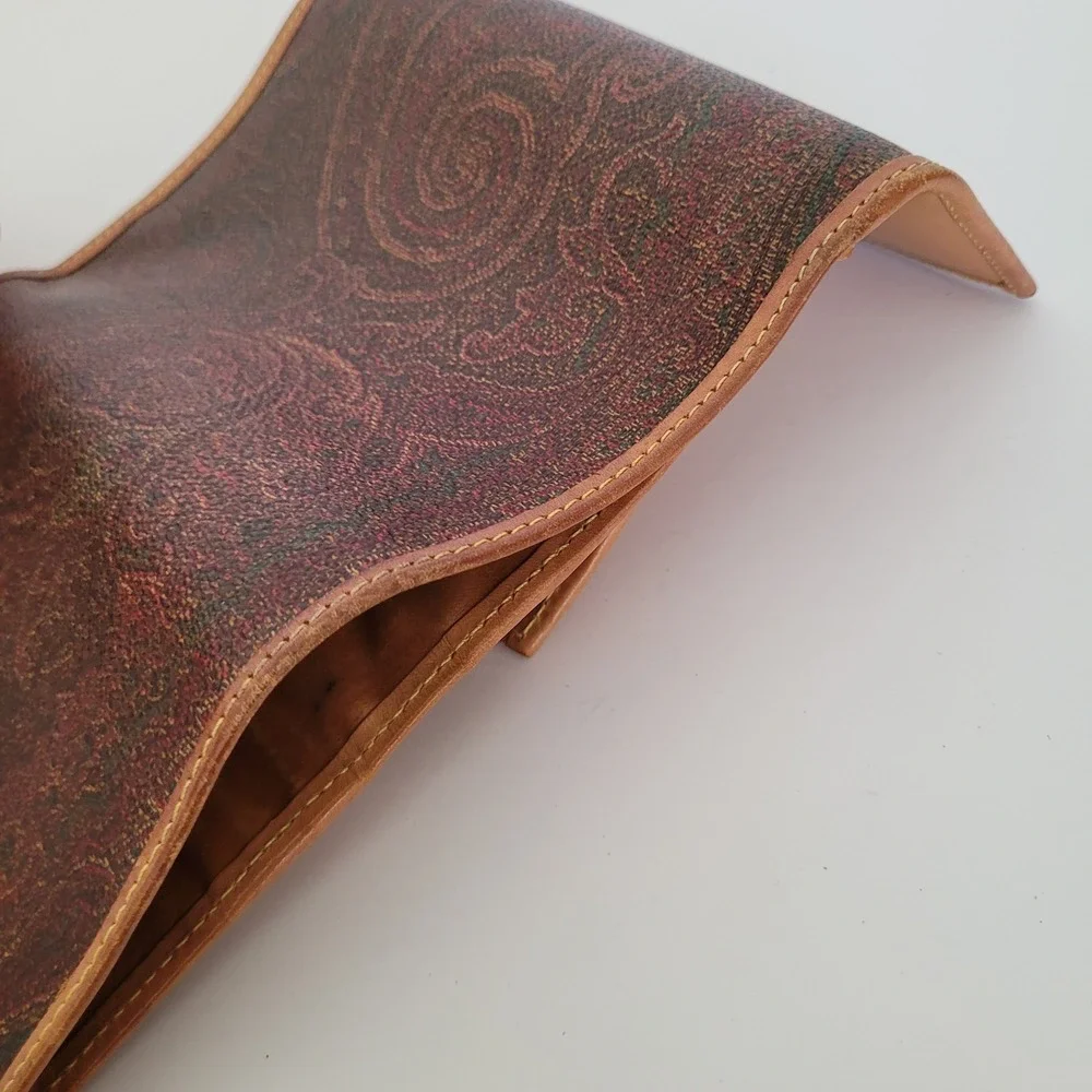 Etro Milano Paisley Trifold Wallet Leather Interior Multicolor Tan Vintage
